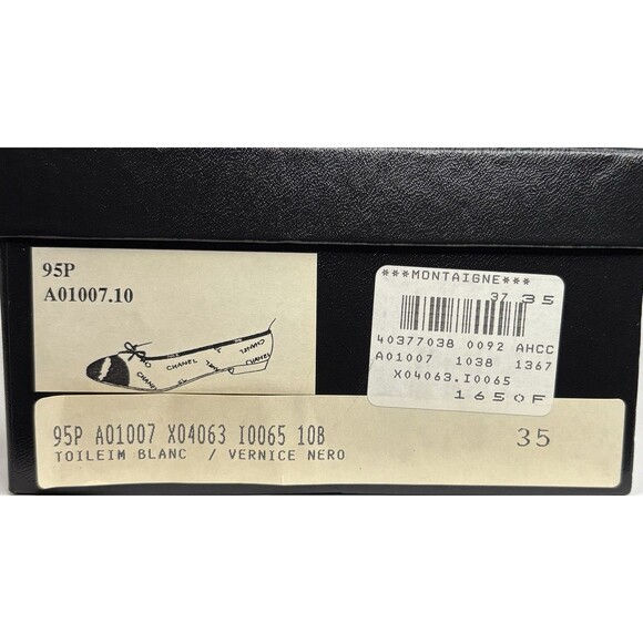 Chanel Ballet Flats White & Black Leather & Canvas Monogram Logo Y2K Sz 35 - Picture 14 of 15